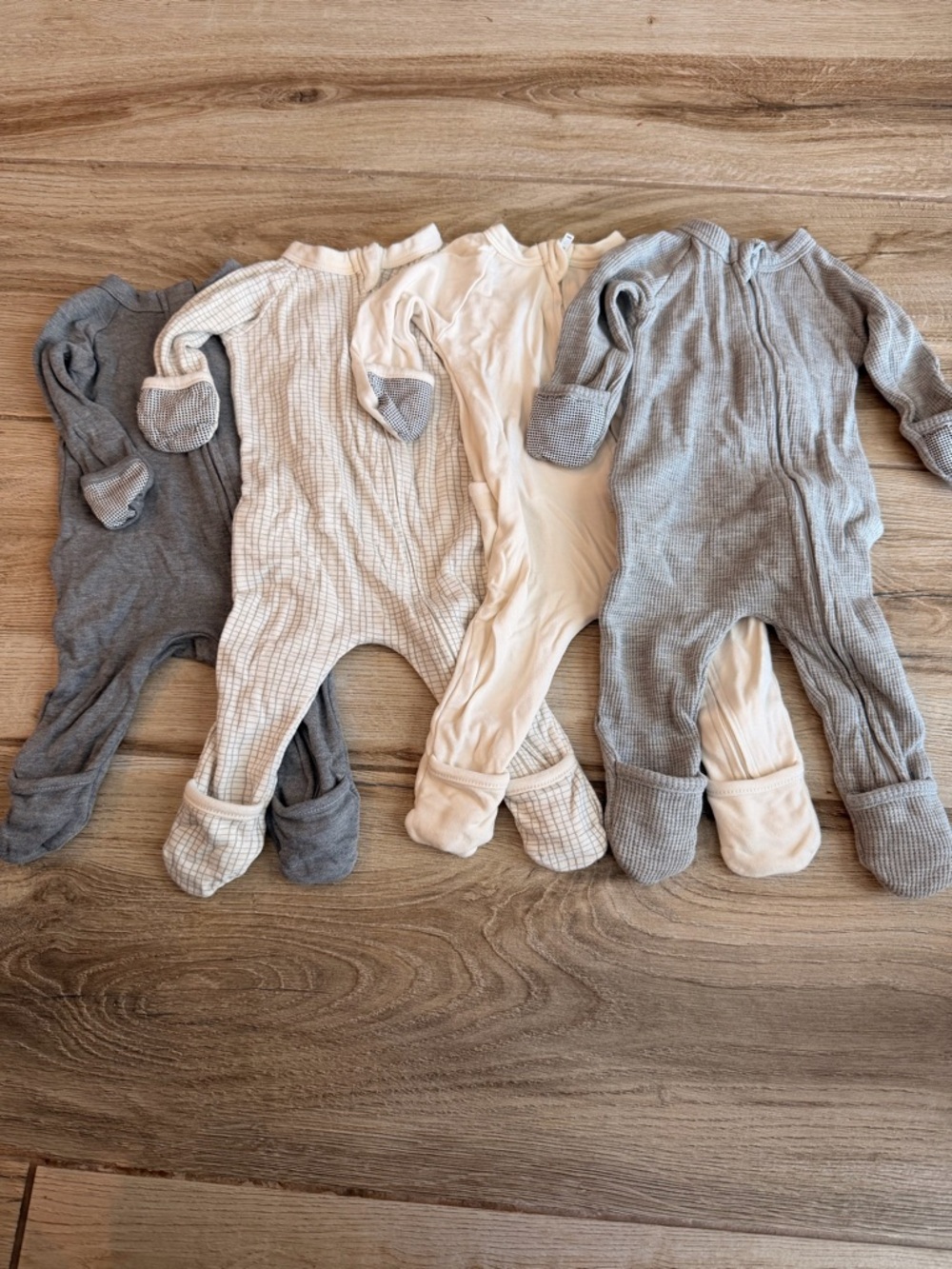Neutral Cotton Blend Kids One-Piece Sleepers - Gray & Cream